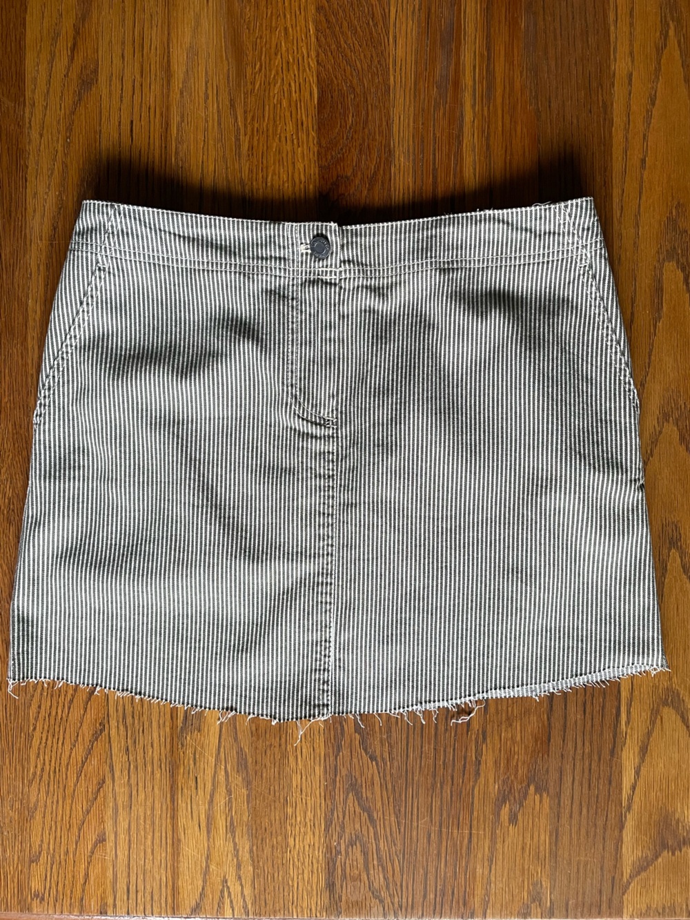 Talbots Olive Green and White Striped Mini Skirt with a raw hem